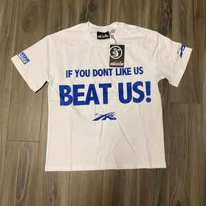 Hellstar “If You Don’t Like Us Beat Us” White & Blue T-shirt Size Small